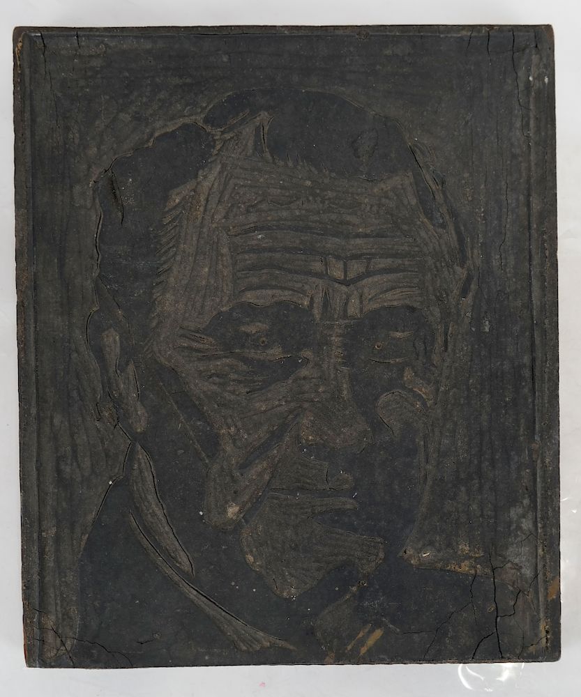 Appraisal: Franklin D Roosevelt Folk Art Printing Block Block print carved