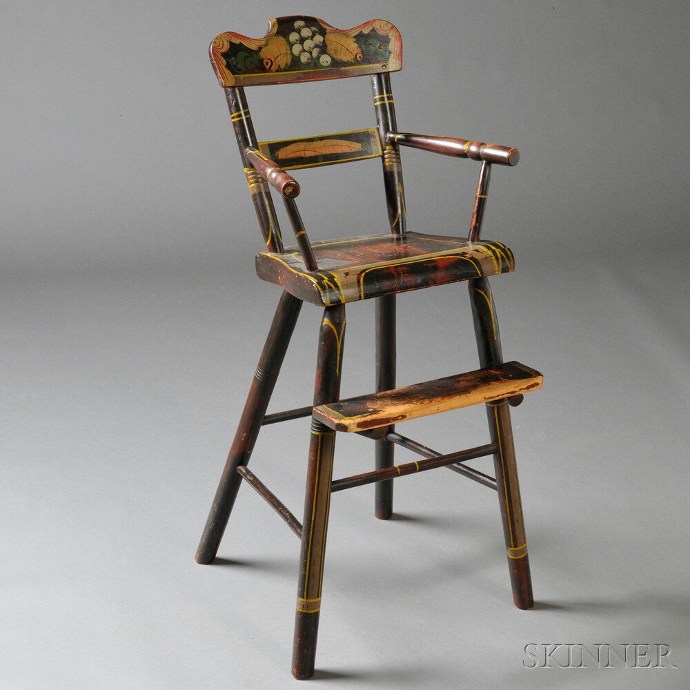 Appraisal: Paint-decorated High Chair New England c - with shaped crest