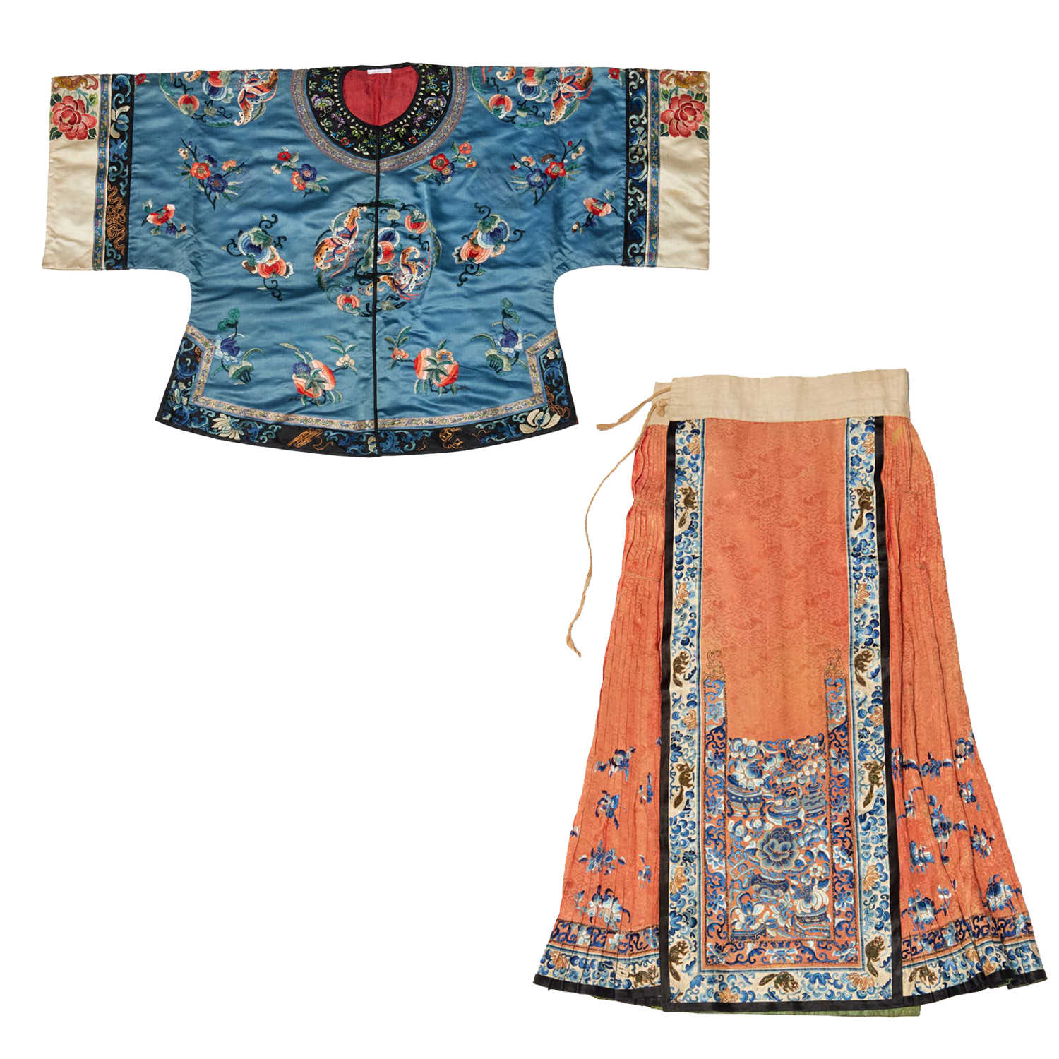 Appraisal: CHINESE EMBROIDERED SILK SKIRT AND COAT EX MUSEUM th th