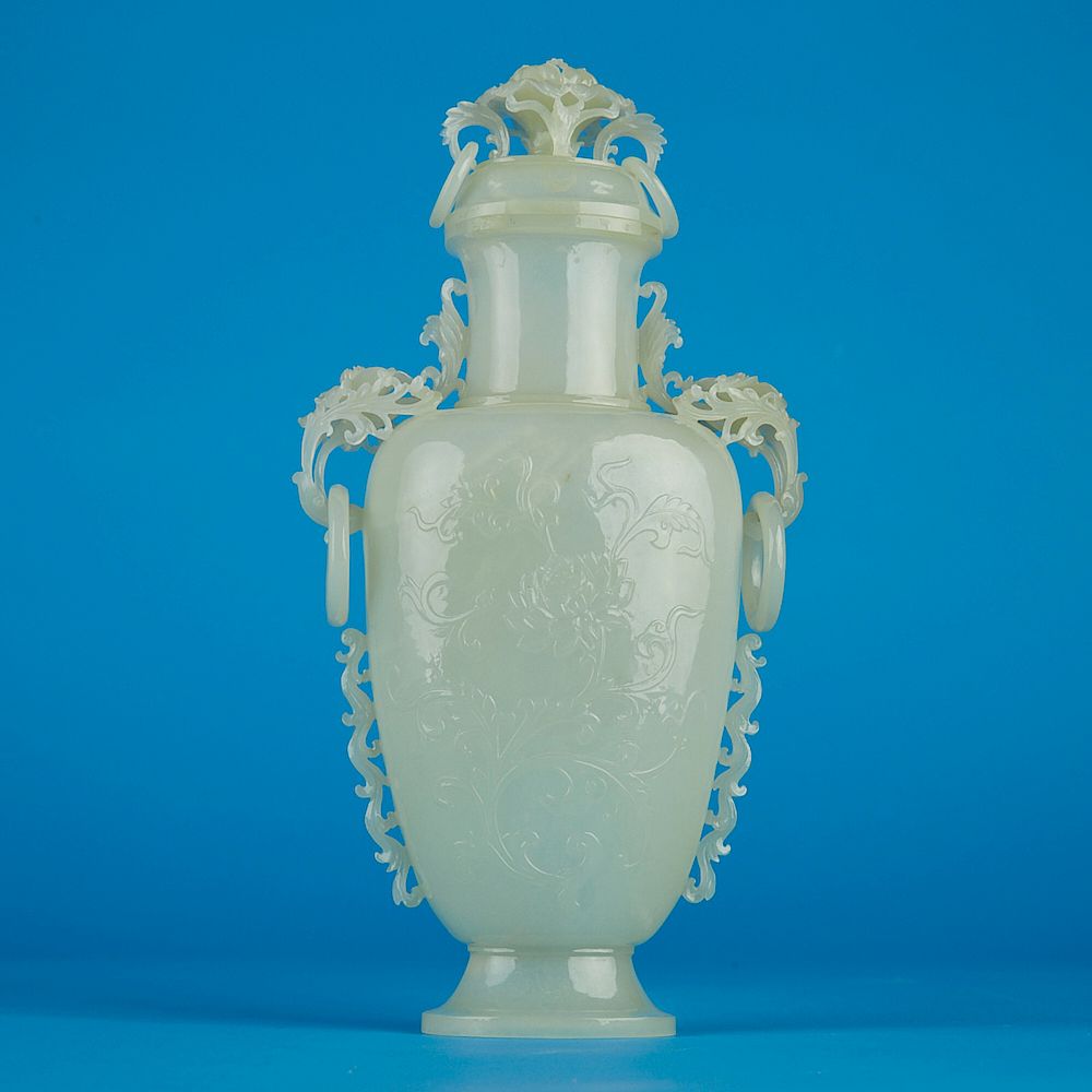 Appraisal: Chinese Republic Period Mughal Style Jade Vase w Stand A