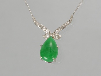 Appraisal: A Diamond and Jadeite Necklace k white gold necklace set