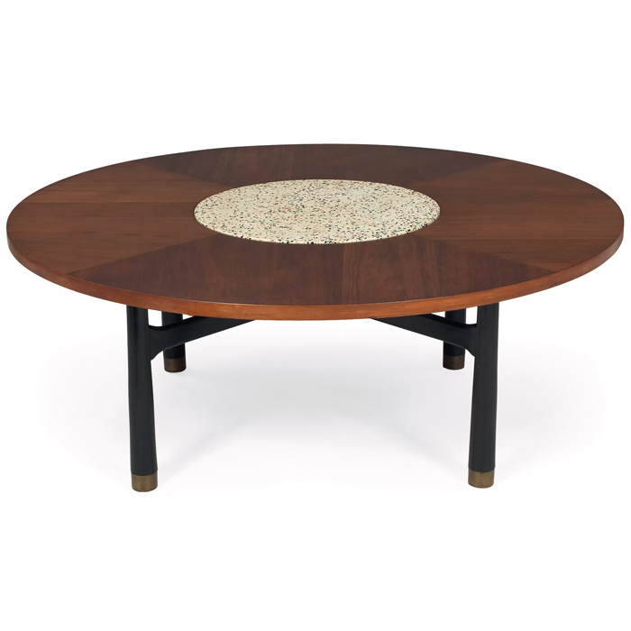 Appraisal: Harvey Probber coffee table round walnut top with terrazzo insert