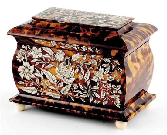 Appraisal: George III tortoiseshell and ivory tea caddy late th early