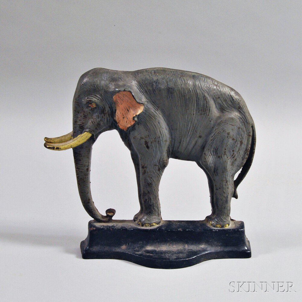 Appraisal: Bradley Hubbard Polychrome Cast Iron Elephant Doorstop early th century