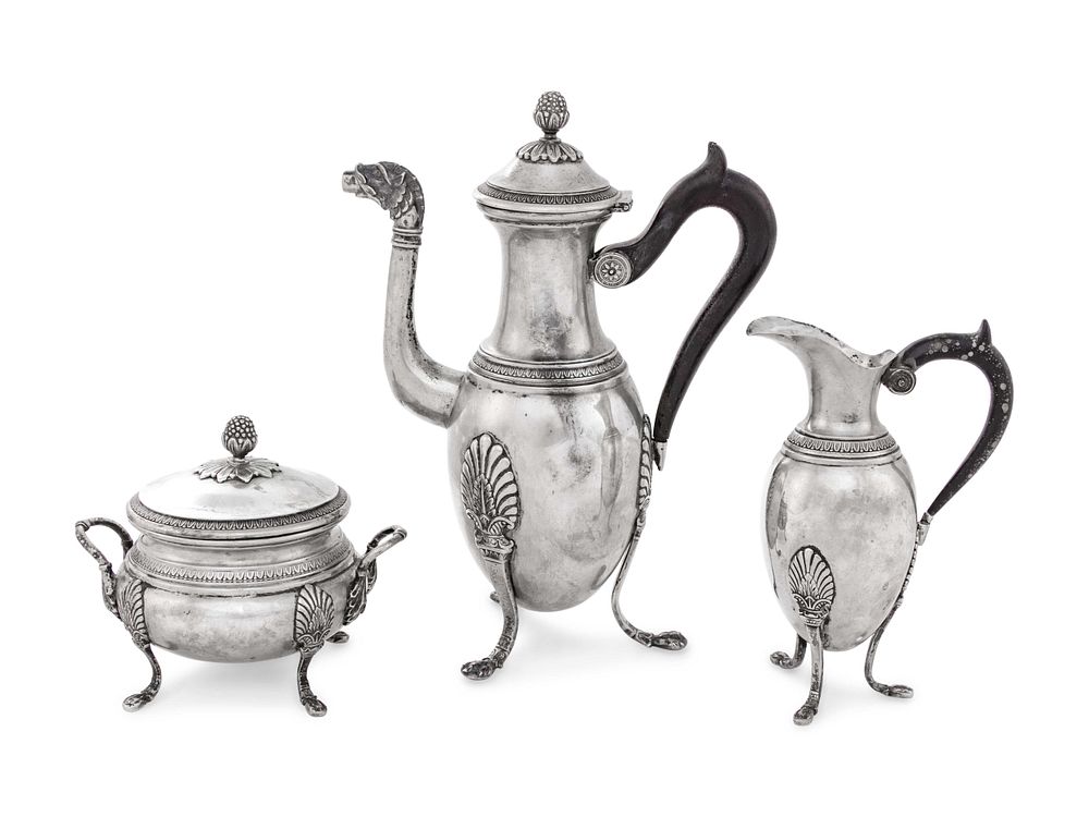 Appraisal: A Continental Silver Three-Piece Tea Service A Continental Silver Three-Piece