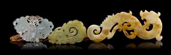 Appraisal: A Group of Three Jade Plaques each pierce carved in