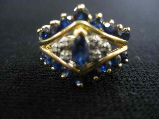 Appraisal: Sapphire Diamond Ring marquis and round gems with diamonds on