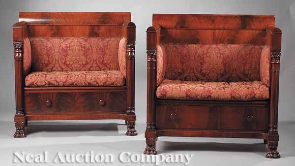 Appraisal: A Pair of American Carved Mahogany Hall Benches late th