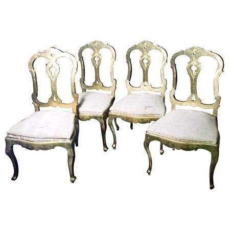 Appraisal: Set of Four Italian Rococo Style Gilt-Wood Side Chairs Estimate