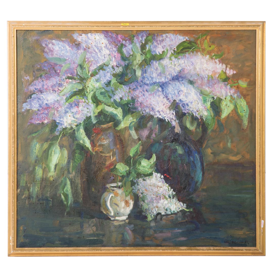 Appraisal: Russian School th c Still Life w Lilacs oil Oil