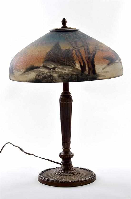 Appraisal: Pittsburgh reverse-painted table lamp first quarter th century extensive scenic