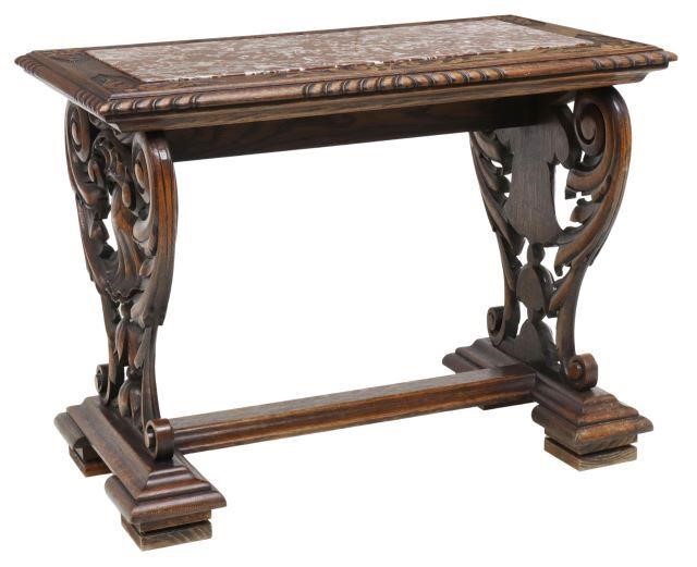 Appraisal: Renaissance Revival carved oak side table late th c inset