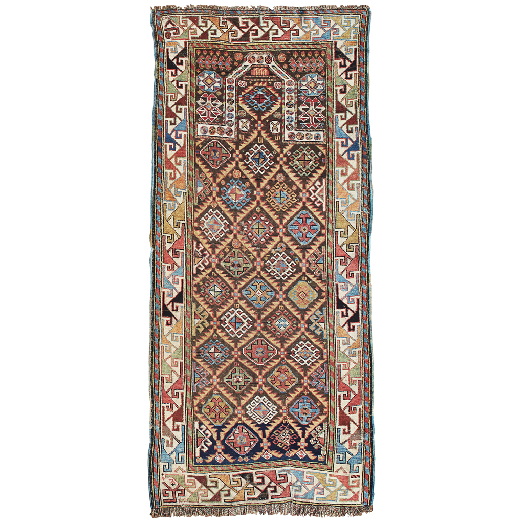 Appraisal: AKSTAFA PRAYER RUG EAST CAUCASUS LATE TH CENTURY the brown