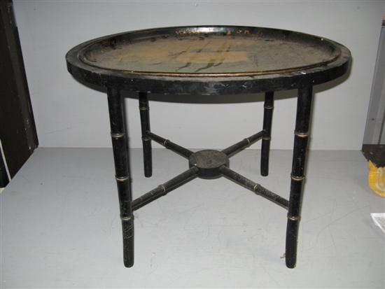 Appraisal: Ebonised and gilt faux bamboo tray top occasional table the