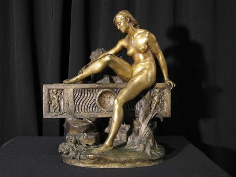 Appraisal: FRENCH BRONZE OF MUSE INSCRIBED JEAN HUGUES Cast from a