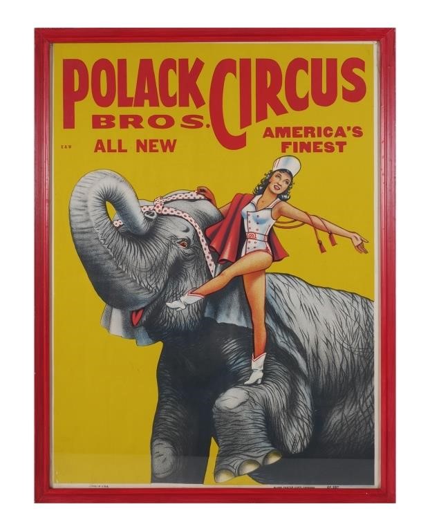 Appraisal: Antique lithograph poster for Pollack Brothers Circus showing an elephant