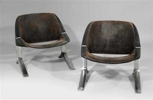 Appraisal: FRENCH PAIR OF ARMCHAIRS circa Cast aluminum plastic and brown