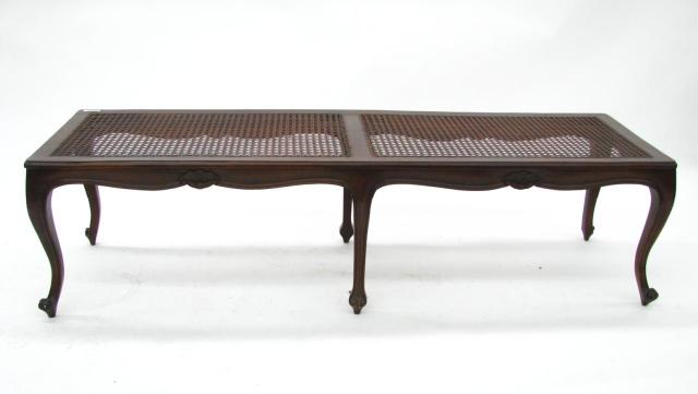 Appraisal: Vintage French Style Cane Seat Bench carved trim '' long