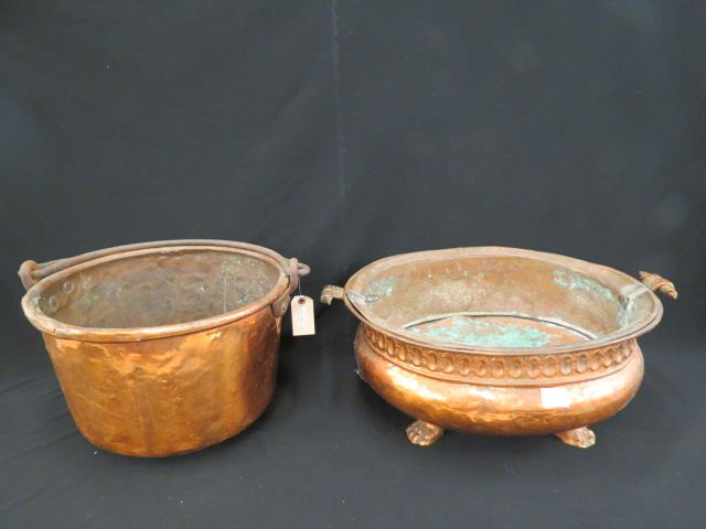 Appraisal: pcs Antique Copper large oval footedplanter and a apple butter