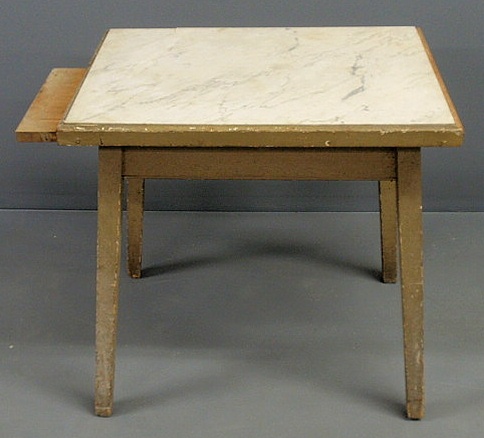 Appraisal: Marble top splay leg mixing table with pullout side slide