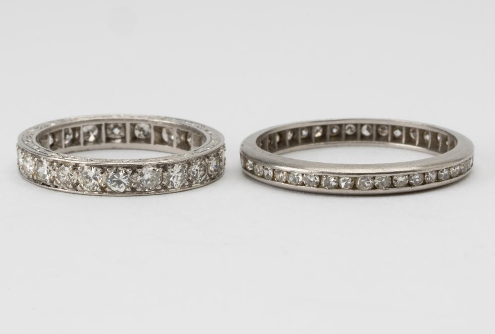 Appraisal: TWO DIAMOND ETERNITY BANDSone ring containing full-cut diamonds G-I VS