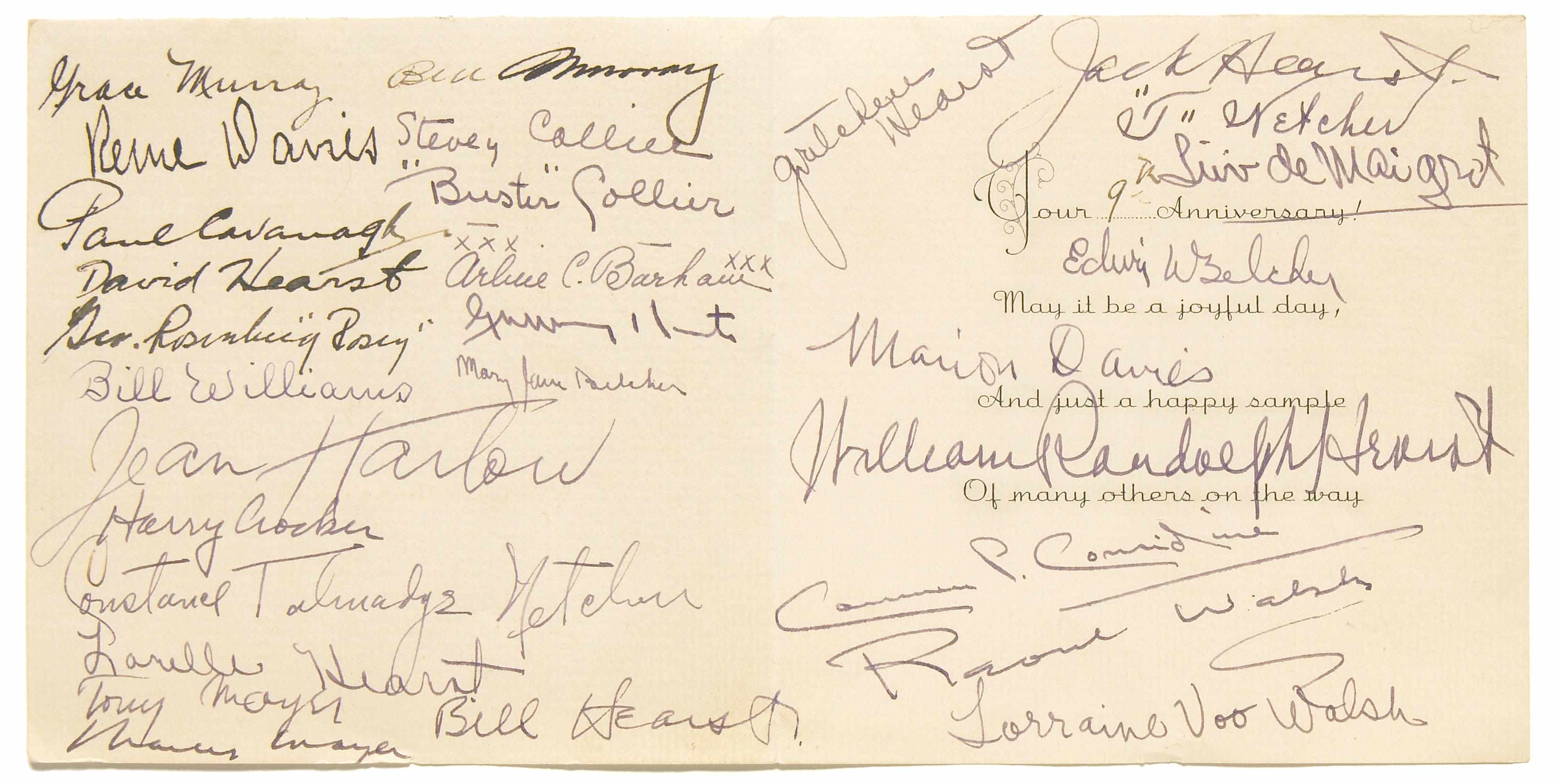 Appraisal: Jean Harlow signed card A vintage Anniversary card signed by