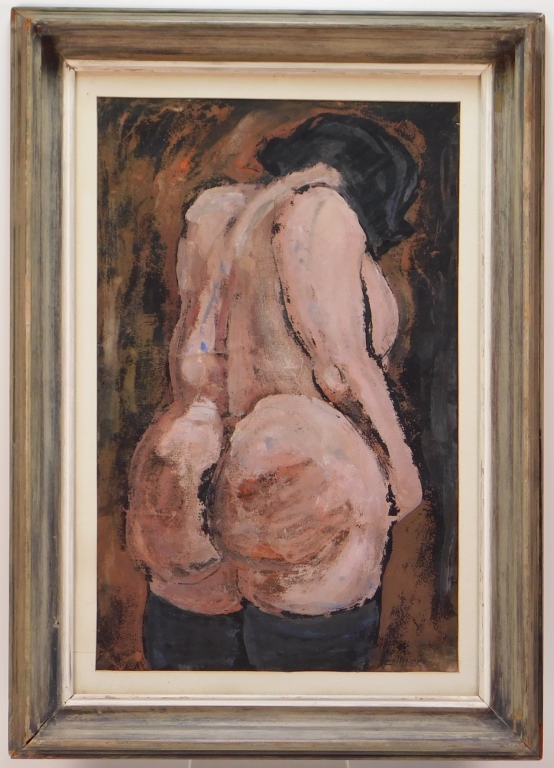 Appraisal: JOSEPH GUALTIERI NUDE FIGURE OIL ON PAPER PAINTING Connecticut Indianab