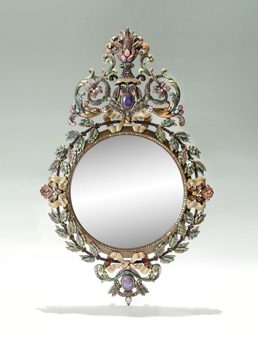 Appraisal: JAY STRONGWATER ENAMELED JEWELED MIRROR Enameled wall mirror by Jay