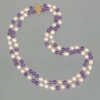 Appraisal: A Vintage Pearl and Amethyst Double Necklace The necklace is