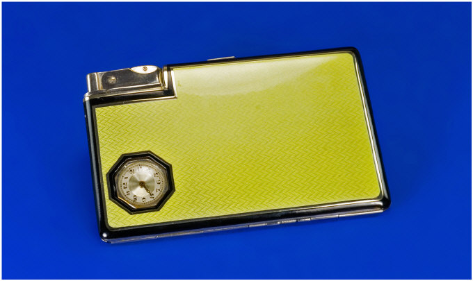 Appraisal: Austrian Enamelled Art Deco Combination Cigarette Case Watch and lighter