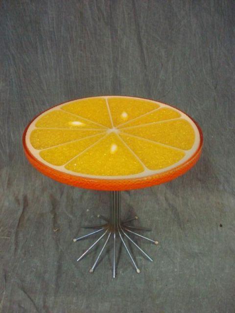 Appraisal: Orange Slice Midcentury End Table Beautifully executed resin work top