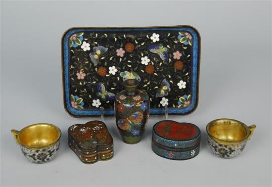 Appraisal: COLLECTION OF SEVEN JAPANESE CLOISONNE WARES including a butterfly decorated