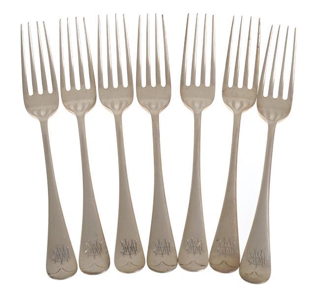 Appraisal: SET OF SEVEN STERLING SILVER ENTREE FORKS JAMES DIXON AND