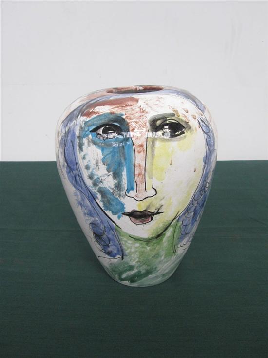 Appraisal: ITALIAN ART POTTERY VASE Decorated with a face Marked Messina