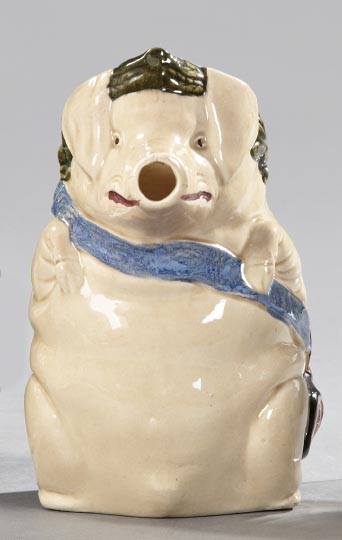 Appraisal: Continental Polychromed Pottery Standing Pig Pitcher fourth quarter th century