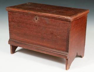 Appraisal: RARE CHILD'S SIZE MAINE BLANKET CHEST Miniature Six Plank Pine