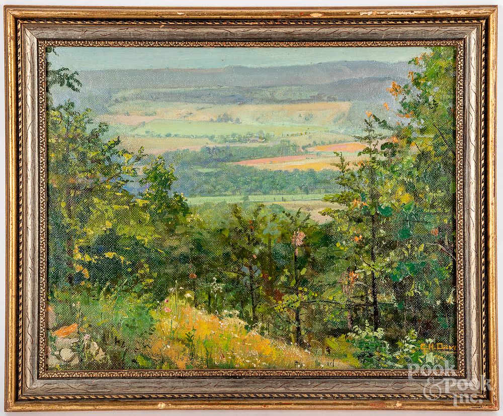 Appraisal: Oil on board landscape Oil on board landscape signed C