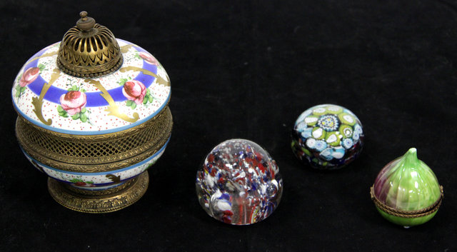 Appraisal: Two glass paperweights a Limoges fig box and a French