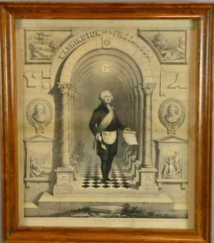 Appraisal: ENGRAVING WASHINGTON AS A FREEMASONDetailed engraving of a standing George