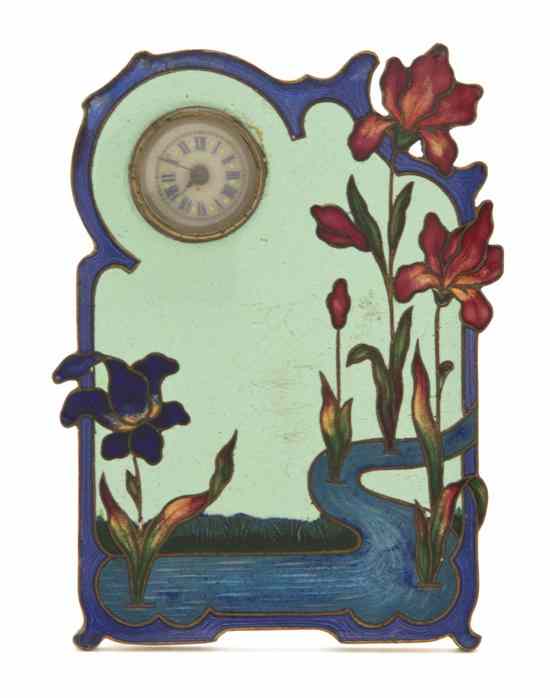 Appraisal: An Art Nouveau Enameled Brass Desk Clock the circular dial