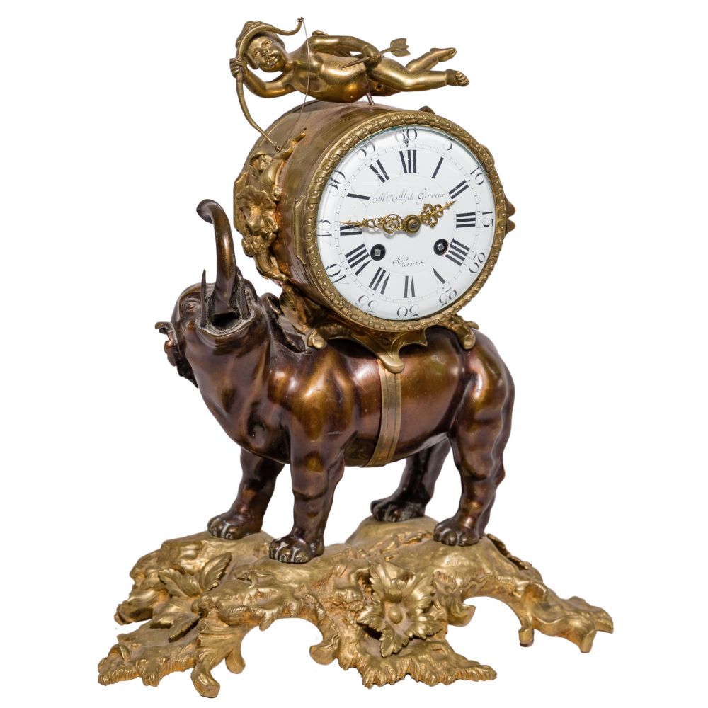 Appraisal: ALPHONSE GIROUX BRONZE ELEPHANT CLOCKHaving wind and strike pendulum housed