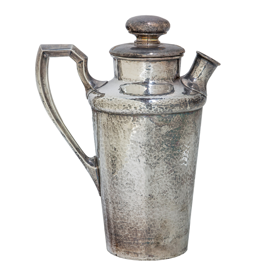 Appraisal: An International hand wrought cocktail shaker the hammered tapered cylindrical