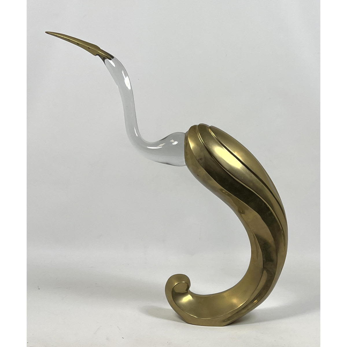 Appraisal: Brass and Blown Glass Heron Sculpture Elegant Organic Form Possibly