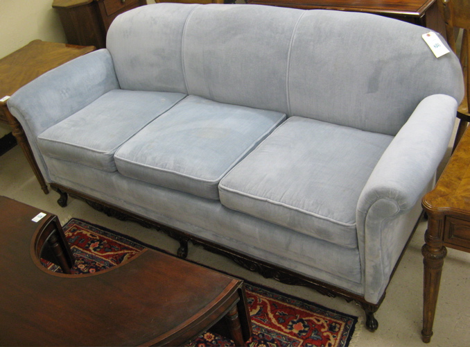 Appraisal: BLUE UPHOLSTERED WALNUT DAVENPORT Davis Mfg Co Minneapolis c 's