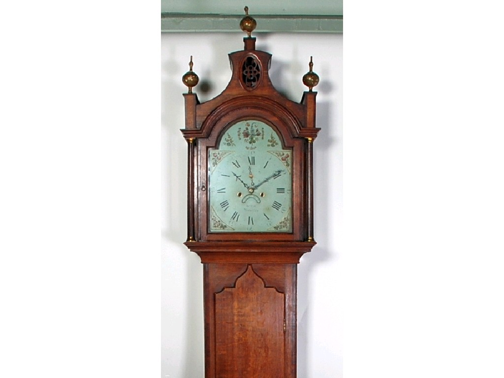 Appraisal: LATE TH CENTURY OAK AND CROSS-BANDED MAHOGANY LONGCASE CLOCK BY