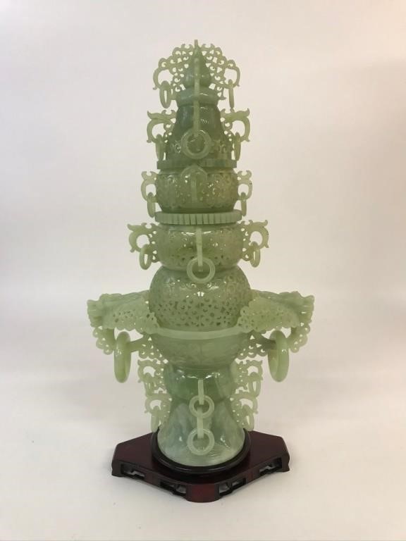 Appraisal: Finely carved Chinese jade censor urn probably mid th c