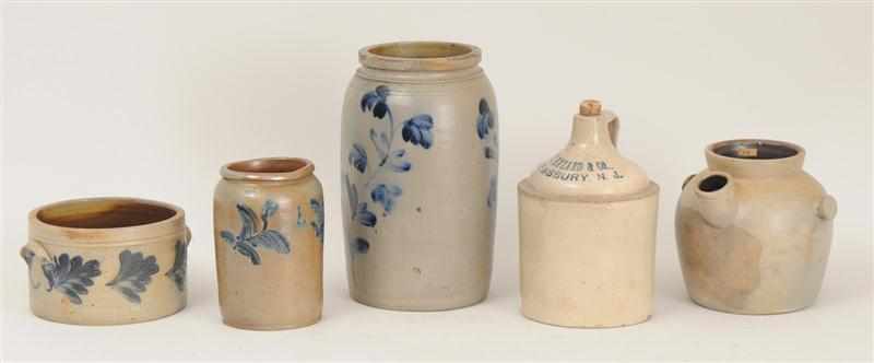 Appraisal: FIVE STONEWARE ARTICLES Comprising a jug by E C Hazard