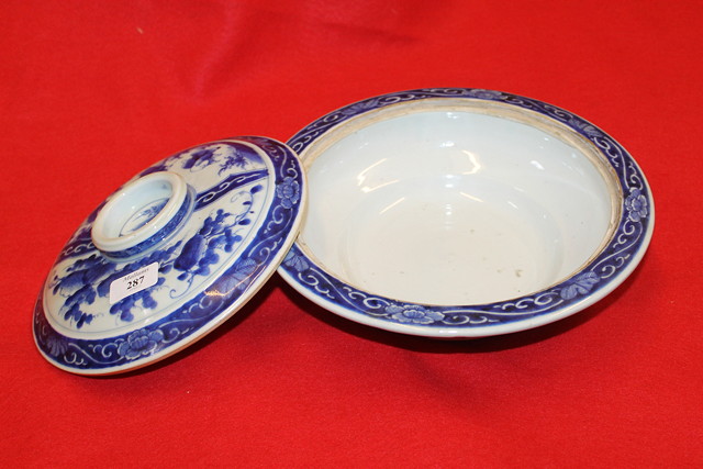 Appraisal: A CHINESE BLUE AND WHITE PORCELAIN BOWL and cover decorated