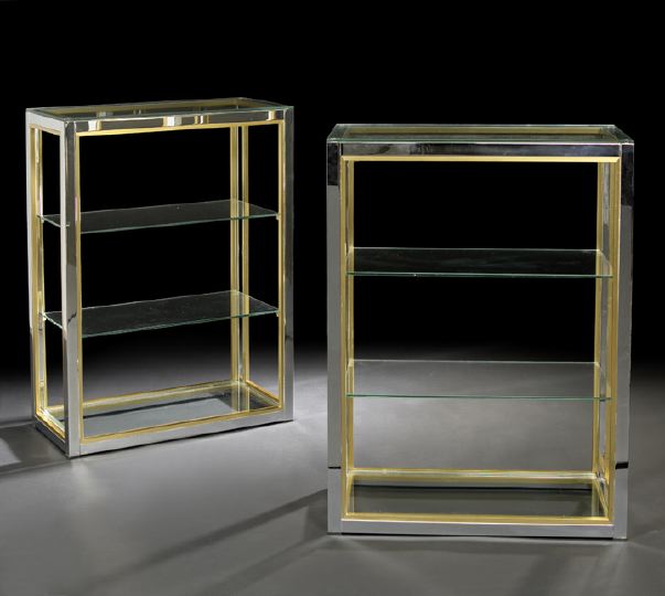 Appraisal: Pair of Art Moderne Chrome Brass and Glass-Top Tiered Shelves