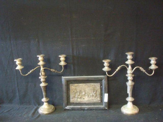 Appraisal: Pair of Silverplate Candelabra A Bas Relief The bas relief